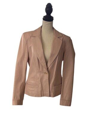 Vera Pelle Leather Italian Jacket Blazer Ballet Pink Wedding Guest Size Medium